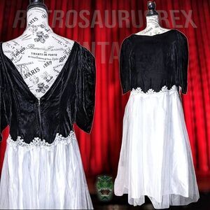 𝅺vintage 1980's Alfred Angelo Black Velvet & Tulle Tutu Party Dress, 2x